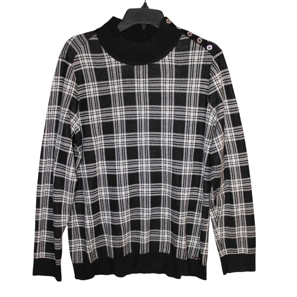 Calvin Klein Womens Sweater Black and White Plaid Size Large